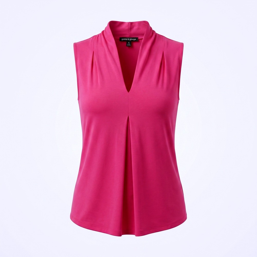 Cable & Gauge Womens Pink Sleeveless V-Neck Pleated Knit Blouse Top Large